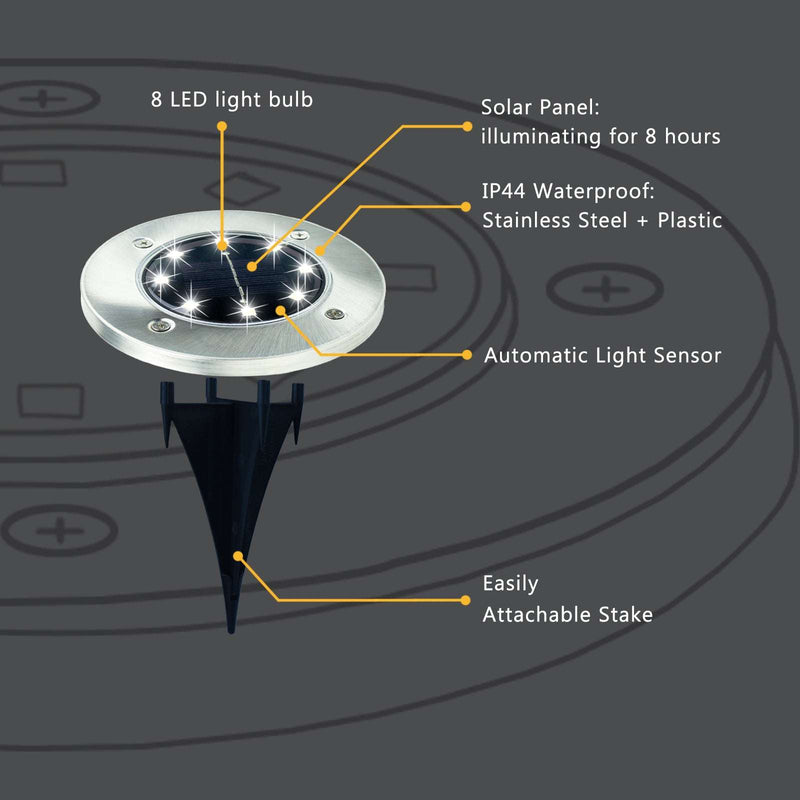 Nekepy Solar Charge Light Automatic Light Sensor Switch 8 LED Light Bulb IP44 Weatherproof Solar Light Stainless Steel and Plastic Light Colorful Pathway Solar Light