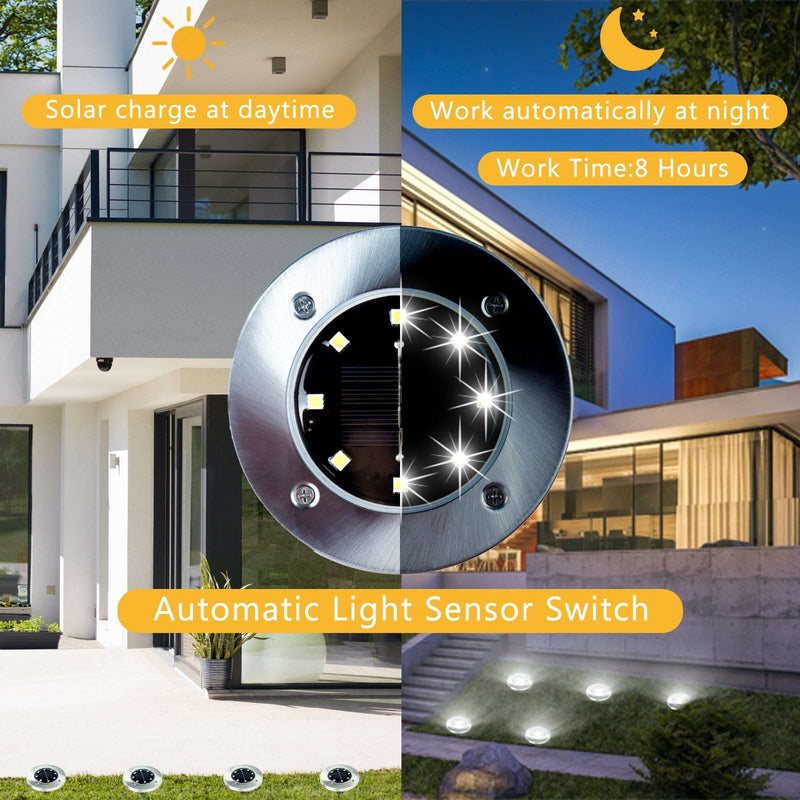 Nekepy Solar Charge Light Automatic Light Sensor Switch 8 LED Light Bulb IP44 Weatherproof Solar Light Stainless Steel and Plastic Light Colorful Pathway Solar Light